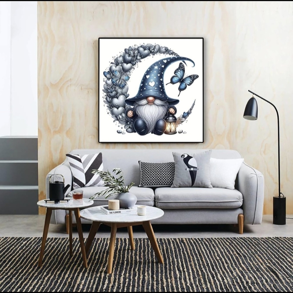 Blue Gnome Moon Butterfly Love Hearts 5D Diamond Painting Kit New - Picture 4 of 7